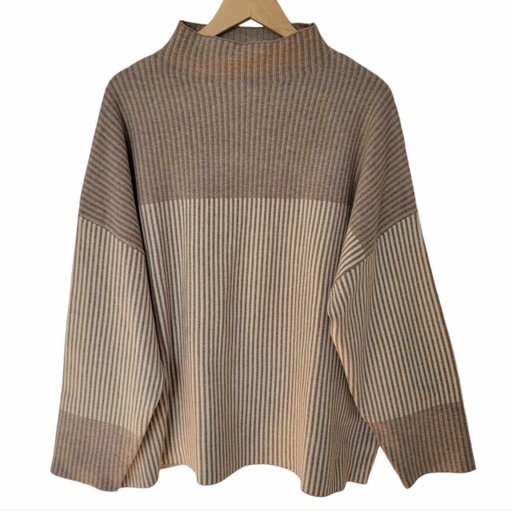 Rachel Zoe Mock Neck Sweater Beige Striped Long Sleeve Soft Neutral Women’s 3X